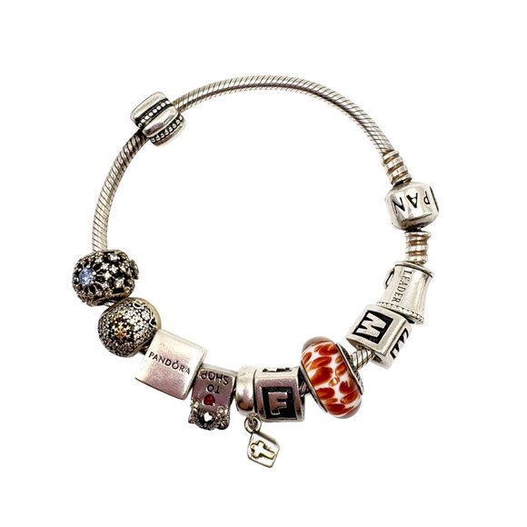 Pandora ALE Sterling Silver 925 Assorted Charms CZ Charm Bracelet 7.5" Length - Picture 2 of 16